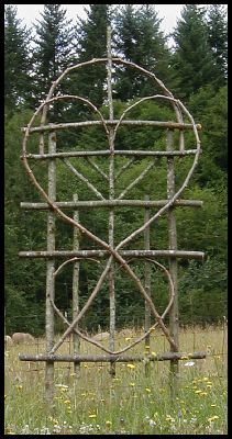 two heart trellis, 36 inches wide, averages 7 feet tall